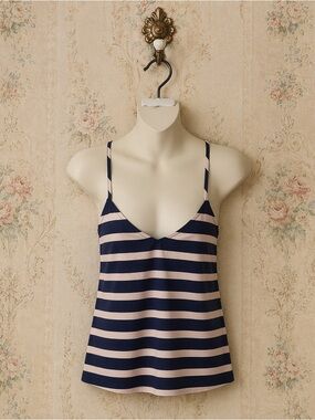 Julie Brown navy cream Addie silky sailor spaghetti cami tank top 2